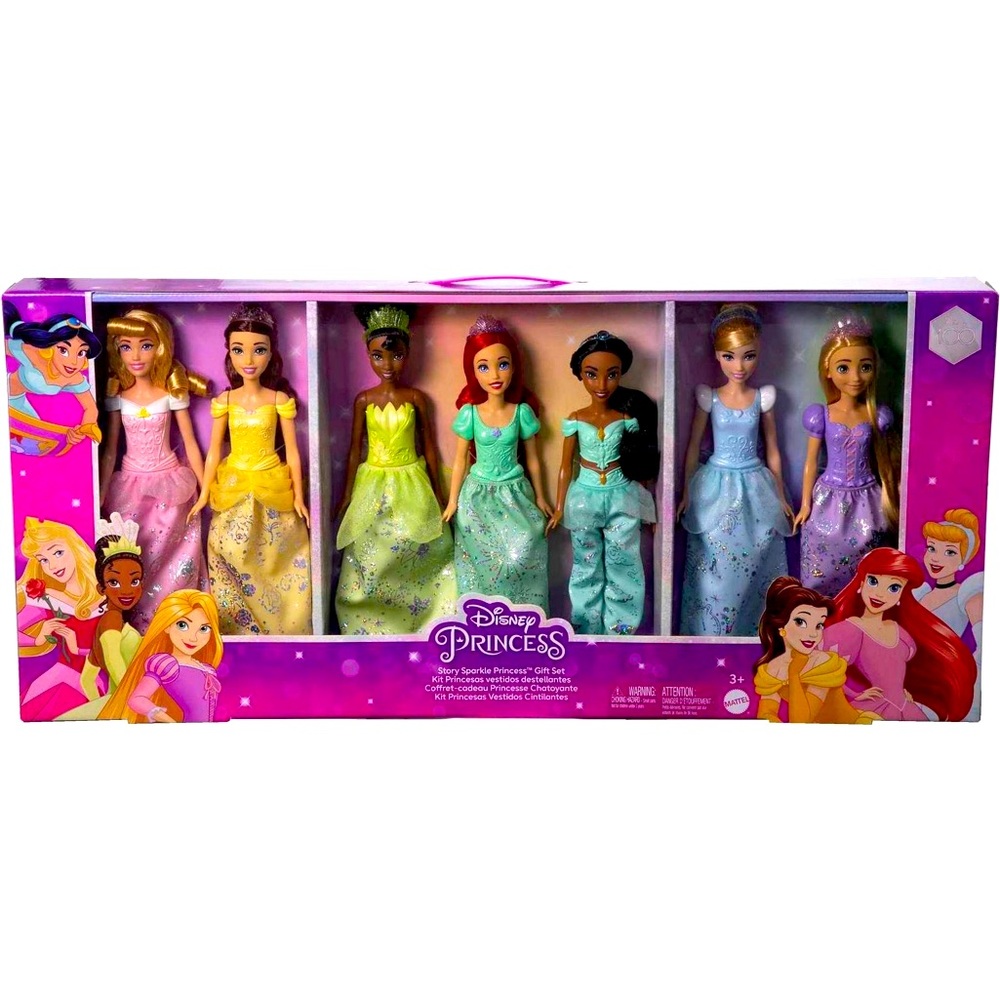 Disney Princess Story Sparkle Princess Doll 7-Pk Gift Set Toy New with Box